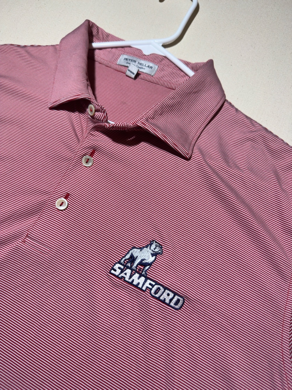 Peter Millar Red and White Striped Golf Polo x Samford University